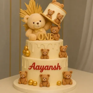 Golden Teddy Celebration Cake