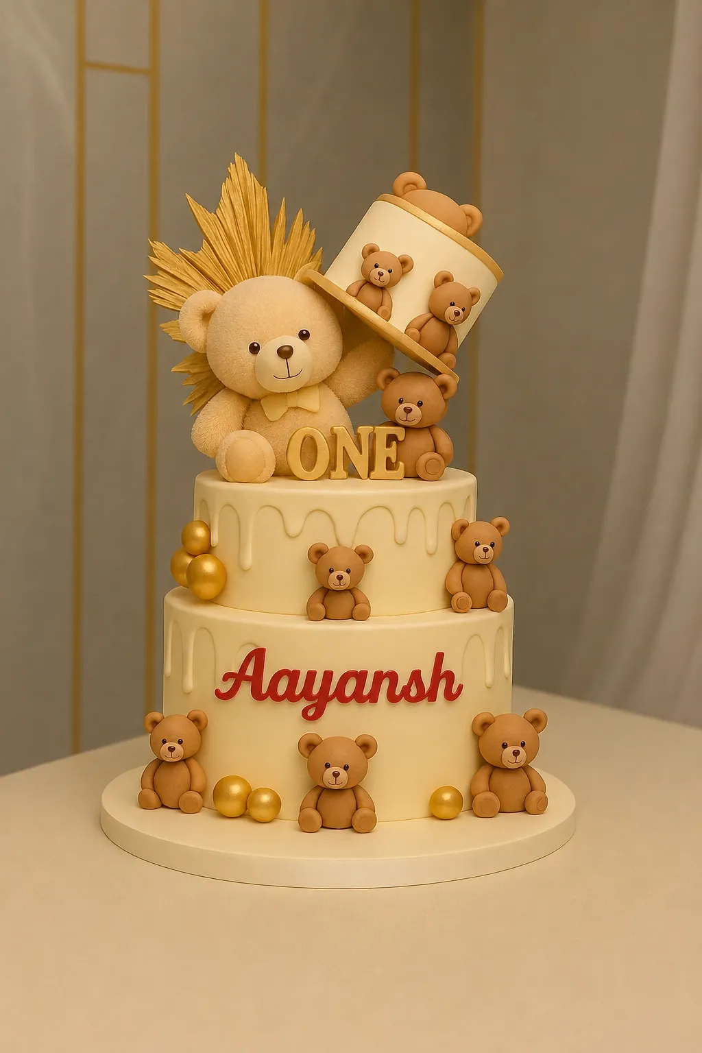 Golden Teddy Celebration Cake