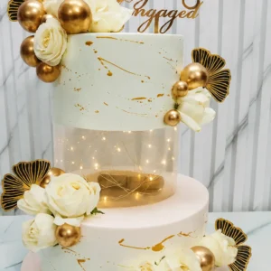 Golden Engagement Floral Cake