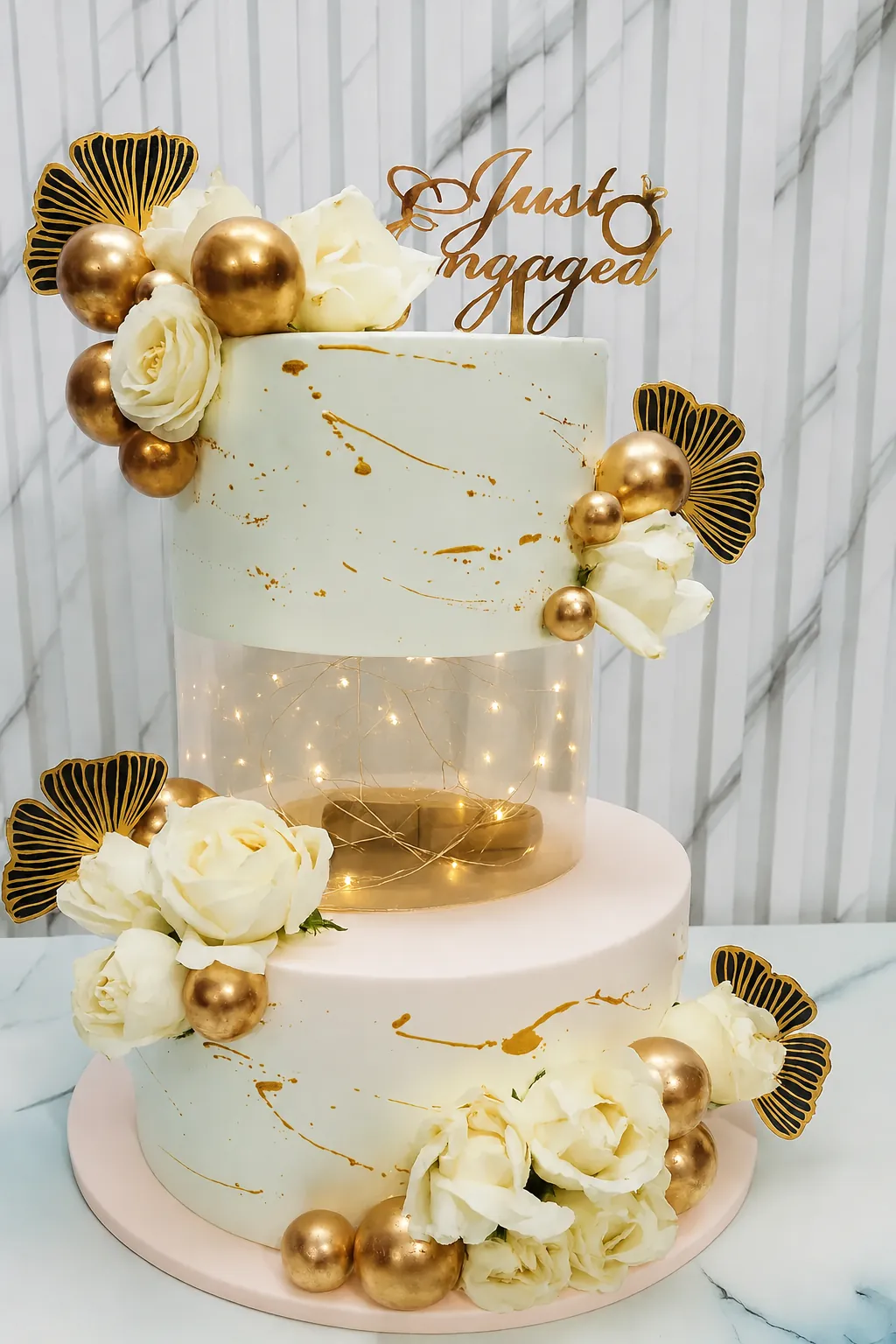 Golden Engagement Floral Cake