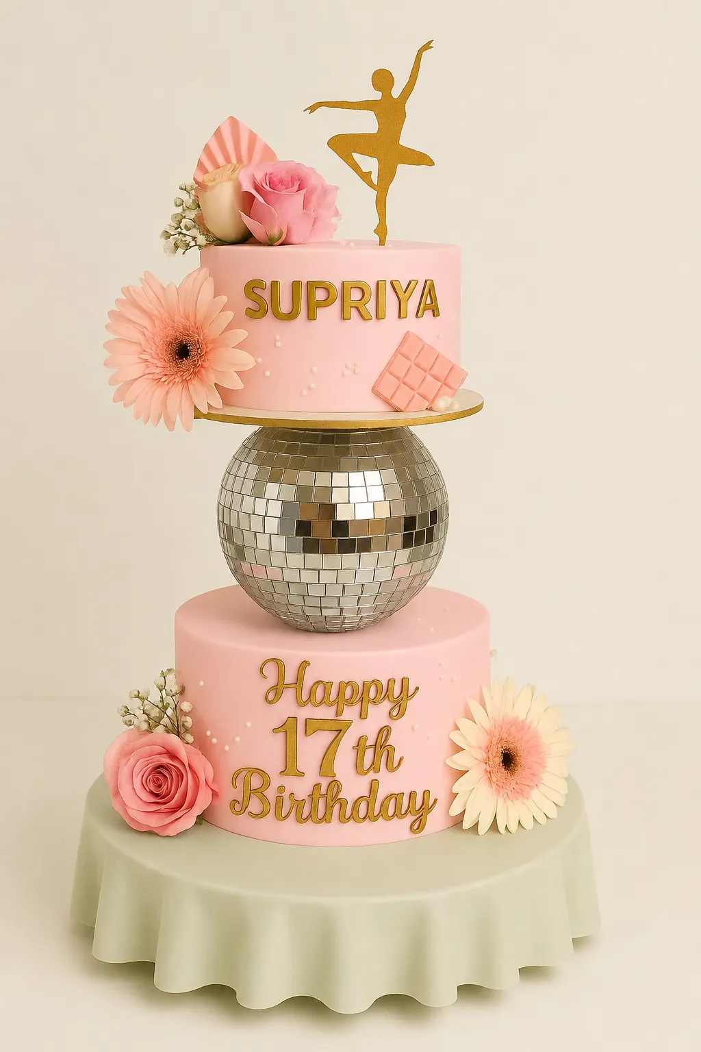 Ballet & Flowers Pink Birthday Cake