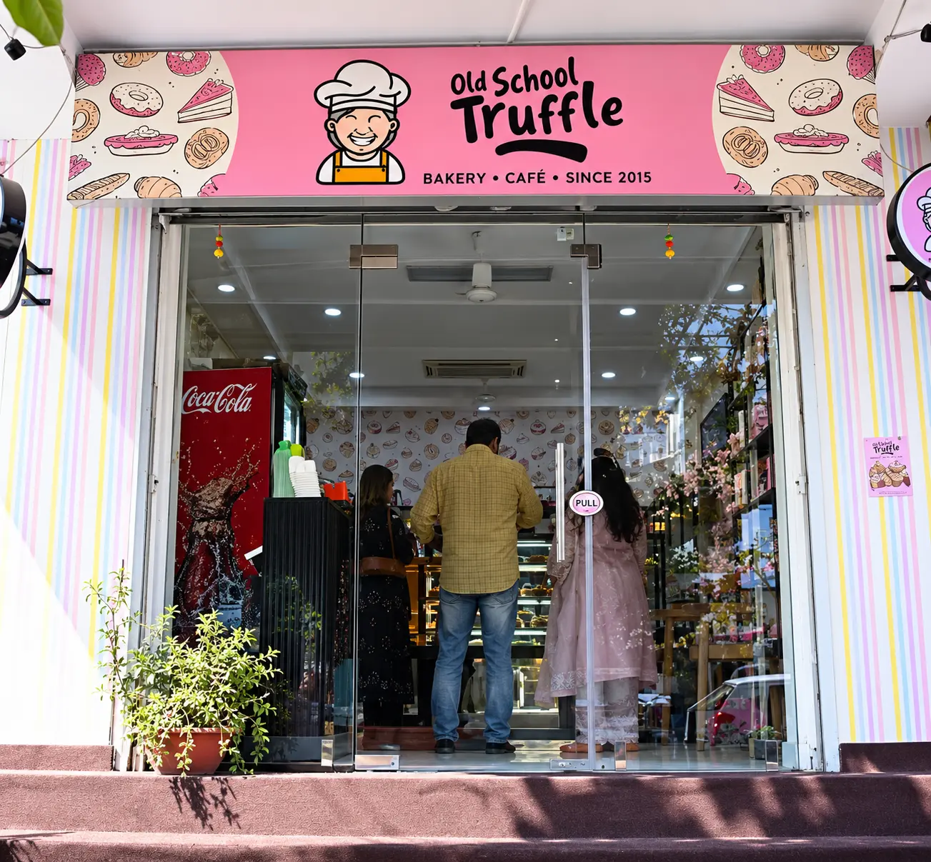 Entrance to Old School Truffle bakery in Sat Nagar, Karol Bagh