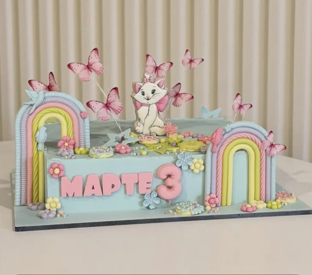 Pastel Cat & Rainbow Birthday Cake - Old School Truffle