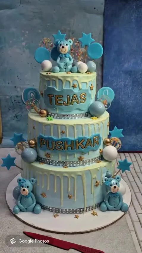 Twins Birthday Cake – Blue Bears - Old School Truffle