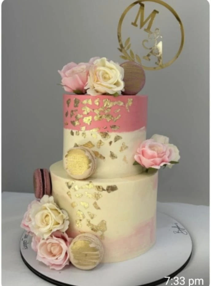 Wedding & Engagement Cake – Pink Gold Floral - Old School Truffle
