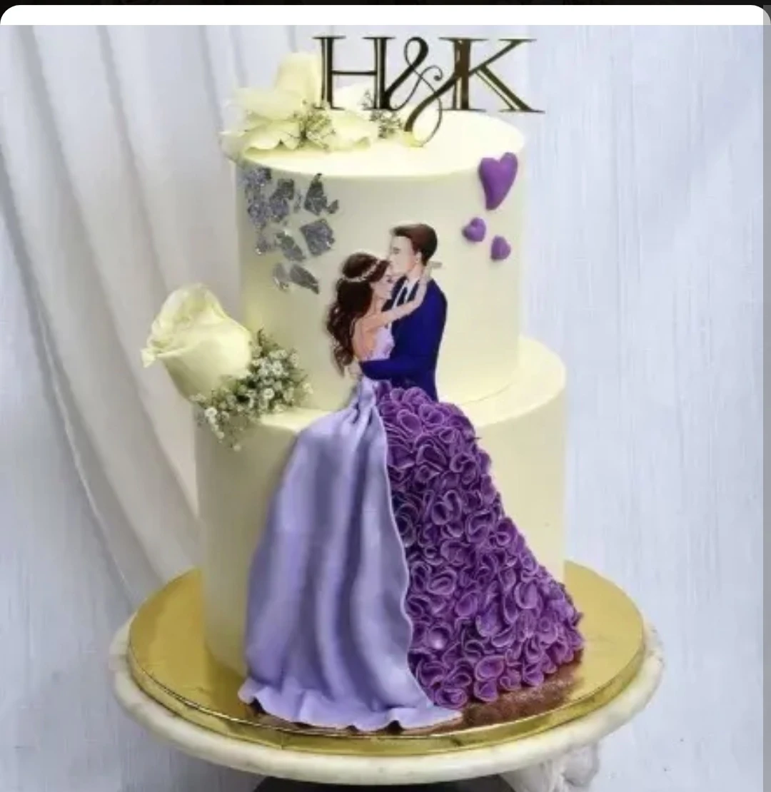 Wedding & Engagement Cake – Purple Couple - Old School Truffle