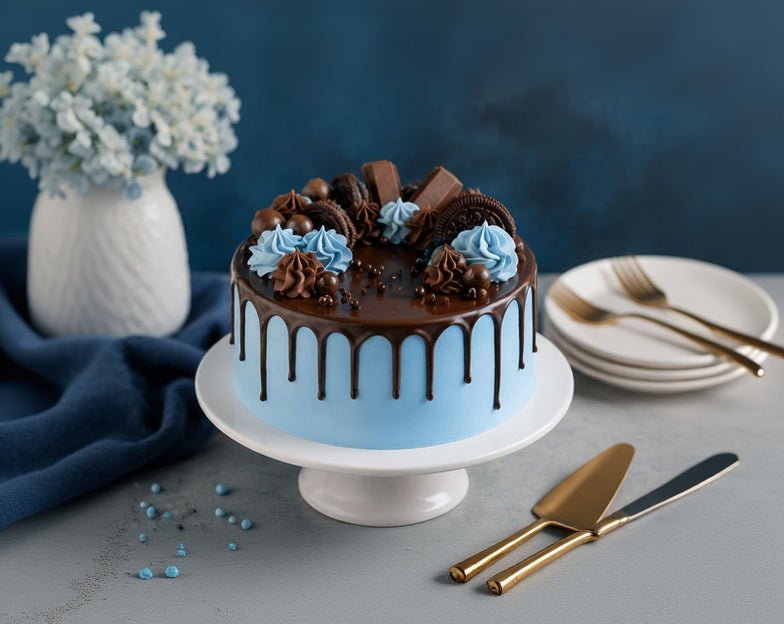 Blue Chocolate Drip Celebration Cake - Old School Truffle cake design