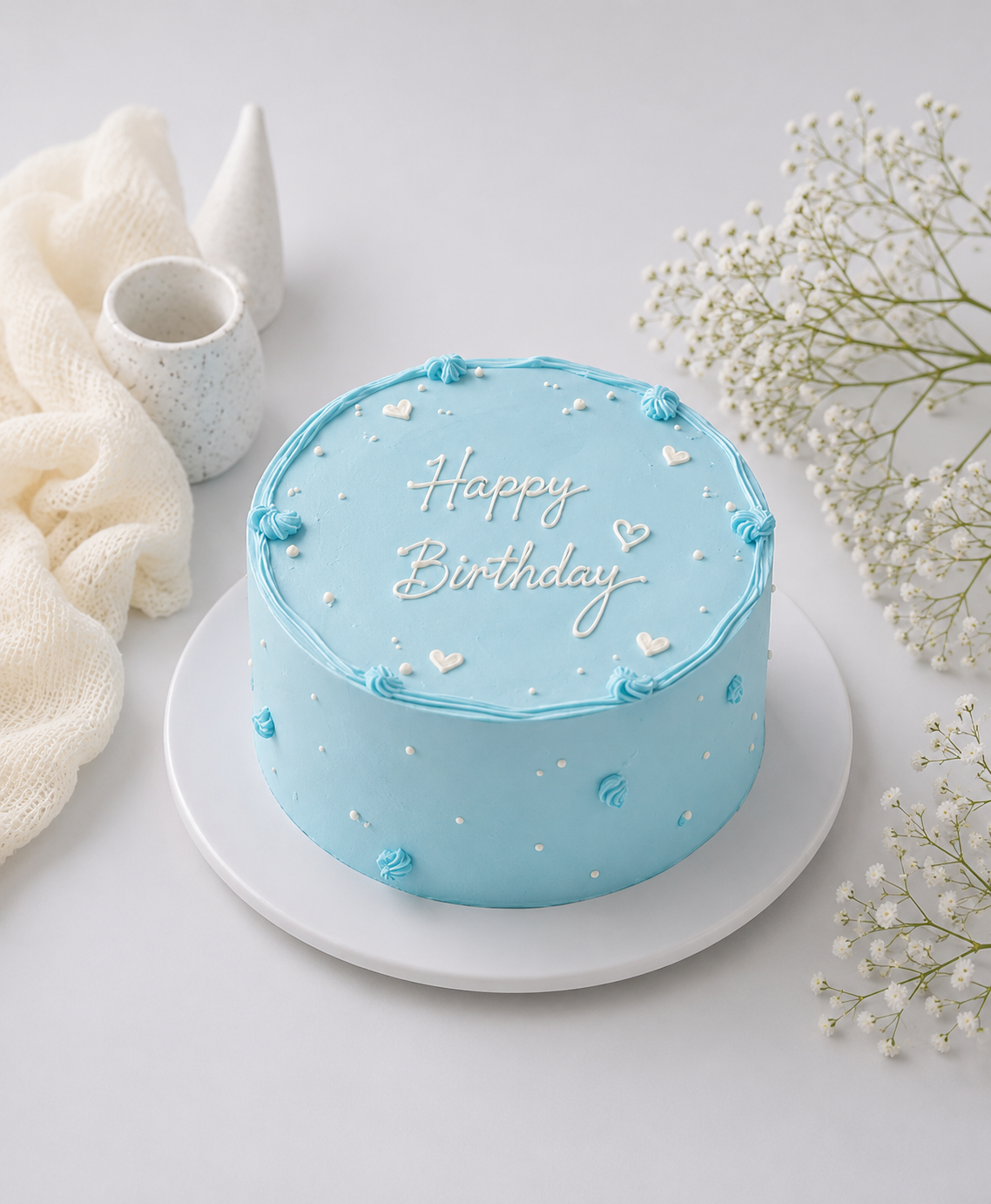 Pastel Blue Happy Birthday Cake - Old School Truffle cake design