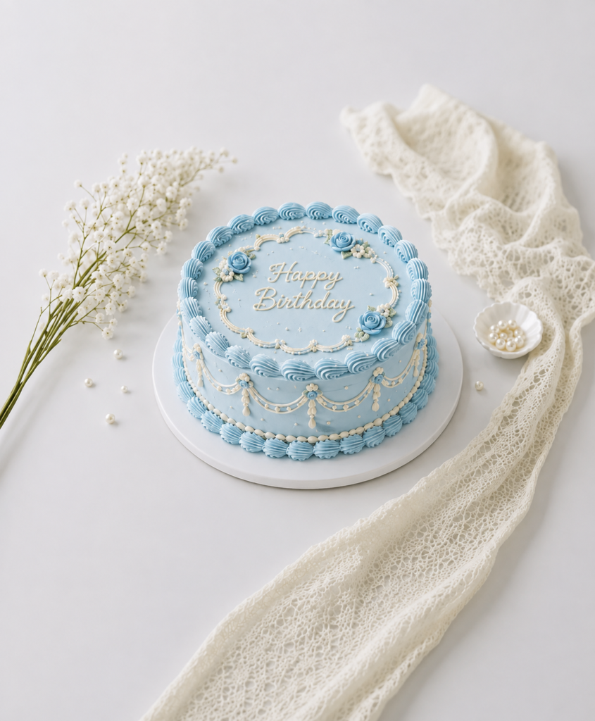 Baby Blue Vintage Cake - Old School Truffle cake design