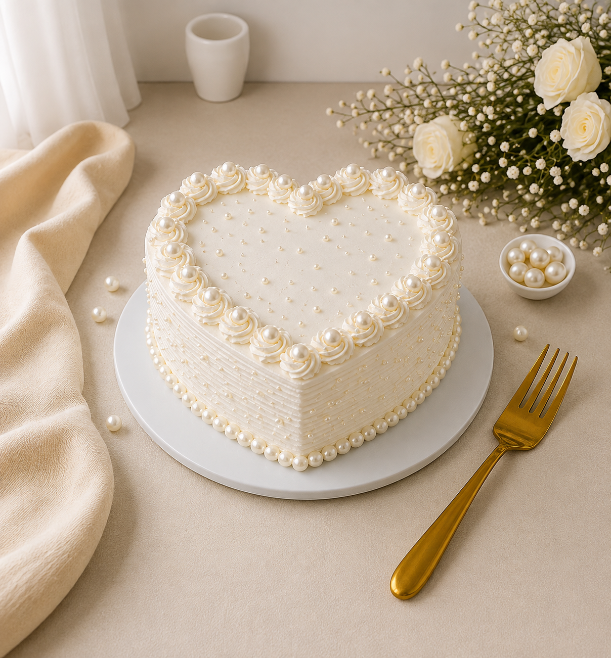 Pearl White Heart Vanilla Cream Cake - Old School Truffle cake design