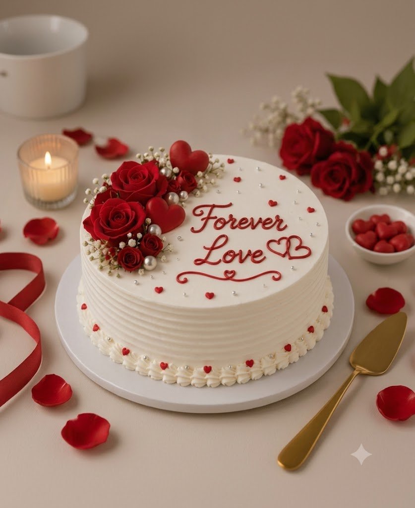 Forever Love Red Rose Vanilla Cream Cake - Old School Truffle cake design