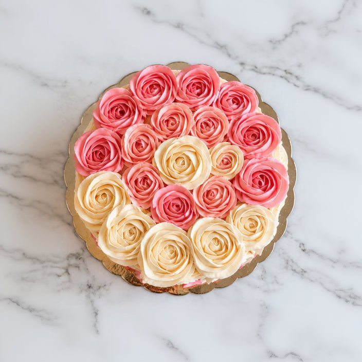 Blush & Ivory Rose Designer Cake - Old School Truffle cake design
