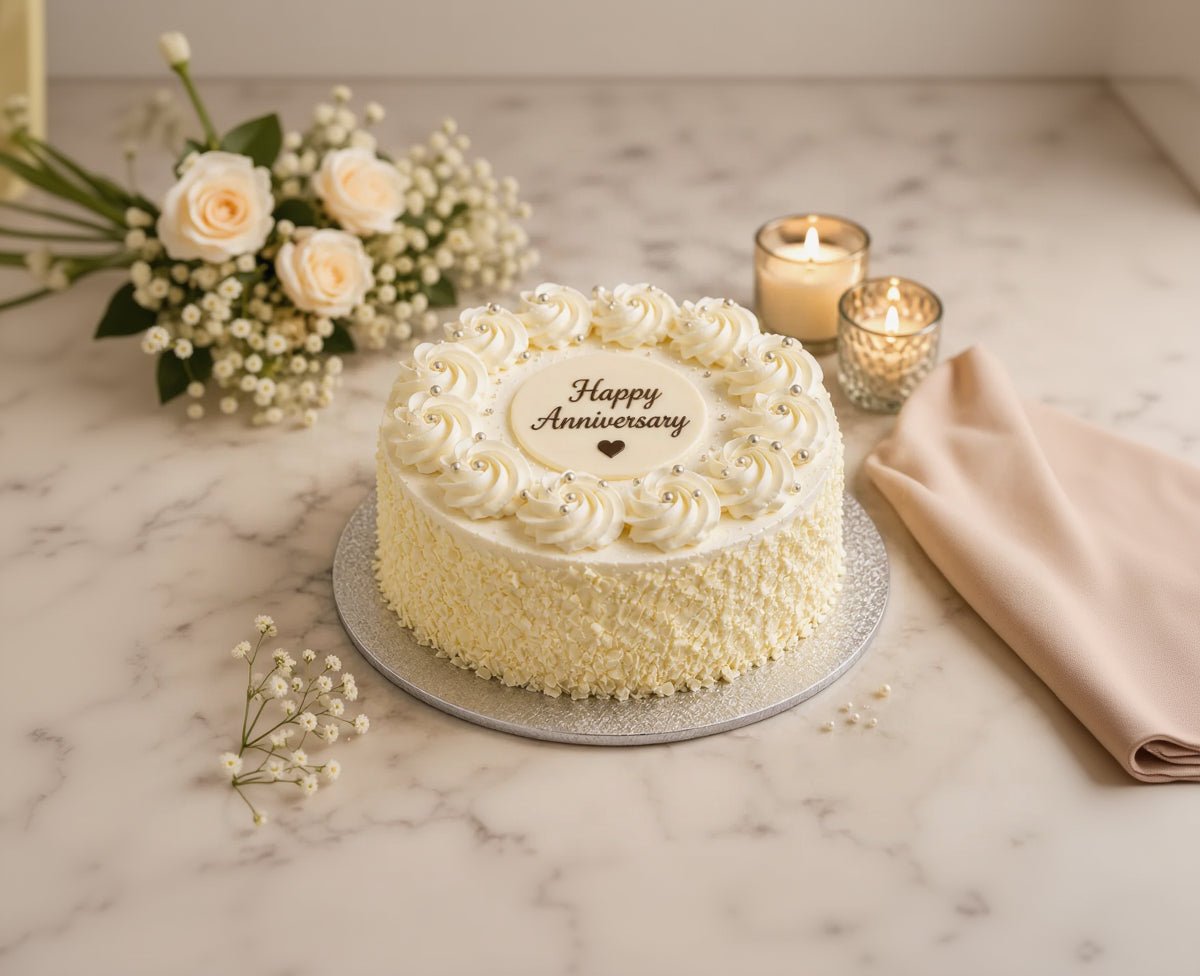 Pearl Elegance White Forest Anniversary Cake - Old School Truffle cake design