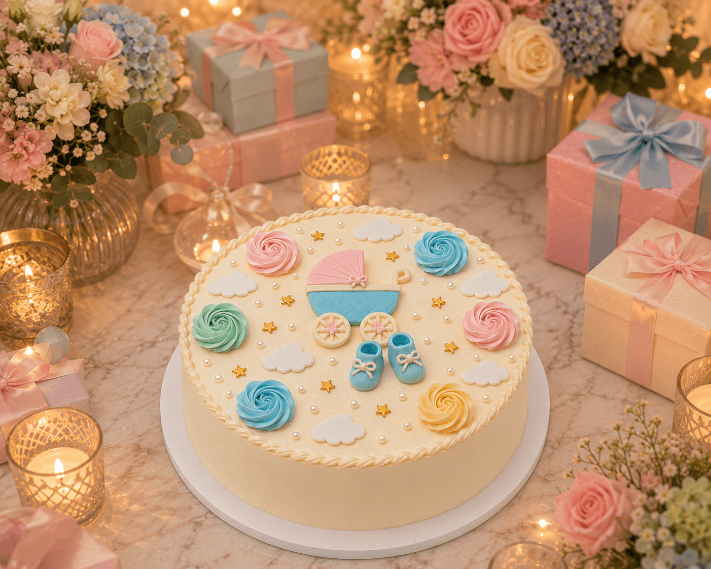 Baby Shower Celebration Cake - Old School Truffle cake design