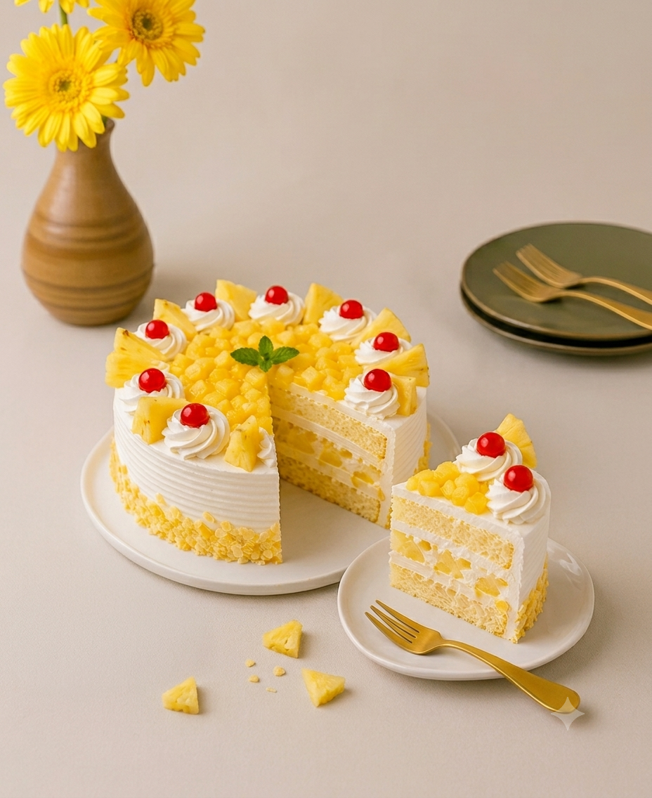 Fresh Pineapple Delight Cream Cake - Old School Truffle cake design